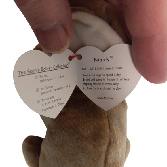 Ty Beanie Babies Nibbly Bunny Rabbit Plush Toy Brown White 1998 NEW - Picture 9 of 11